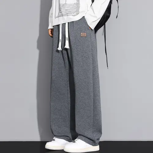 Men's solid color casual sports pants, autumn and winter pocket design long pants, men's daily wear pants, men's style, loose fit drawstring sweatpants, men's casual pants