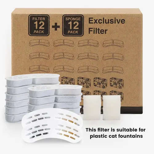 MISFANS Cat Fountain Filter Element B13 Model 12 Carbon Filters & 12 Sponges for B13 Plastic Fountains Only Long Lasting Freshness(Not include water foutain)