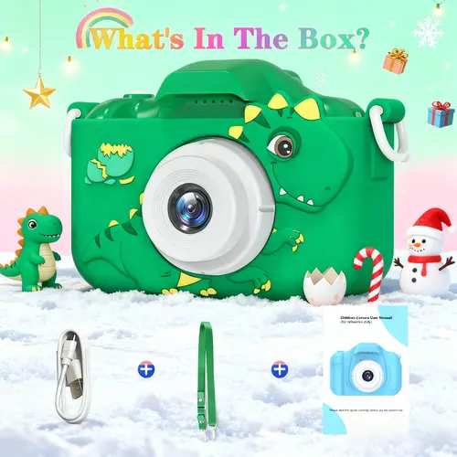 Kids Digital Camera Toy with Photo & Video Features, Built-in Li-ion, HD Selfie, 32GB SD Card, Cute Silicone Case, Top Birthday Gift for Ages 3-12, Playful Kids Camera, Photo And Video Features Digital Cameras