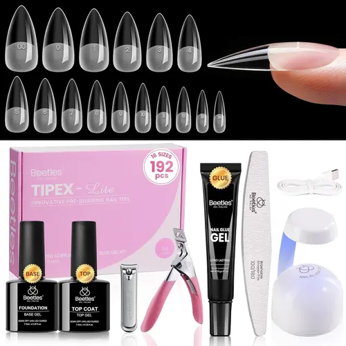 Beetles Tipex Lite Apex Nail Tips &Nail Tips Kit Stiletto Almond Square Coffin Nail Tips Pre-Building Pre-Etched Acrylic Nail Tips for Flat Nails & Natural Nail Beds Gift for Women Girls, Nail Extensions, Acrylic Nails