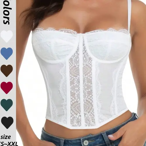 Sexy Low Back Lace-Up Bodysuit Top, Slim-Fit Flocking Design, Women's Underwear Corset-Style Built in Shapewear Tank, Fashionable Party Wear