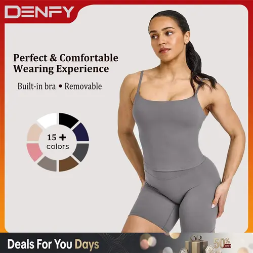 DENFY SOFTMOTION STRAPPY MID VEST Workout Tops for Women - Stylish Gymwear with Halter Tank Design for Yoga & Sports - Comfortable Mid-Length Vest with Built-in Bra #BackToSchool