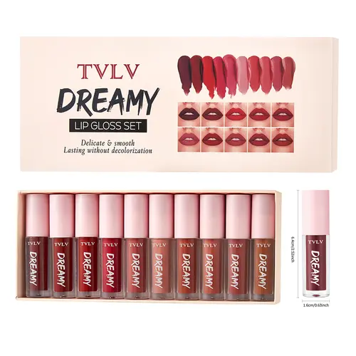 10pcs Long-Lasting Waterproof Matte Glaze Lip Gloss Set - Smooth Finish, Moisturizing Lips Comfort, Easy Coloring, Beauty Makeup Kit for Gifting (Girlfriend, Mother's Day), Waterproof Wear for Busy Days