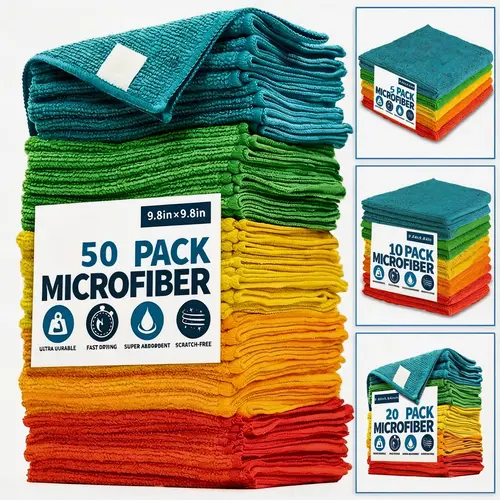 Ultra-Absorbent Quick-Dry Microfiber Super Absorbent Cloths, 5/10/20/50pcs, 9.84x9.84in, Scratch-Free Microfiber Cleaning Towels, Ideal for Kitchen & Bathroom, Durable & Vibrant Colors