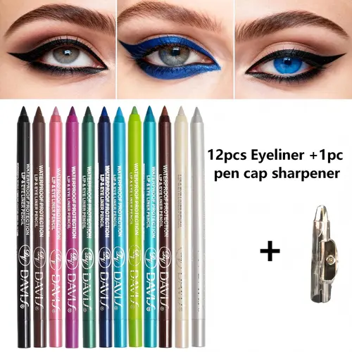 12-Color Glitter Eyeliner Pen Set - High-Color Pearl Gloss, Waterproof, Smokey Punk Gothic Style, Lipliner-Compatible, Sparkly Makeup Essential with Gold Shade, Eye Pencil Eyeliner Cosmetic Supplies