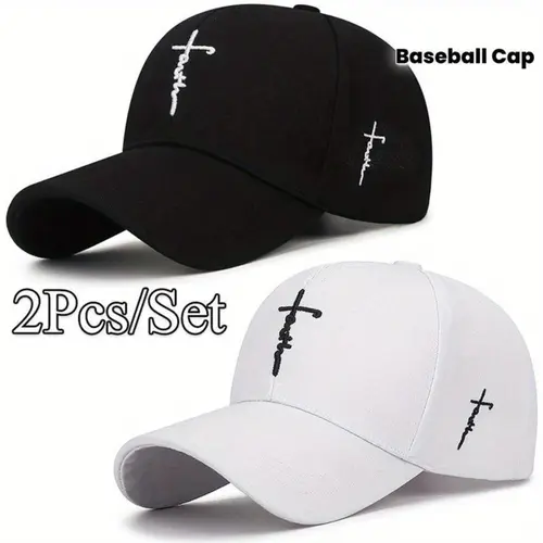 [2pcs/set Baseball Cap] Men's Accessories Hats for Women, Baseball Style Sport-Themed Cap, Exquisite Cross Embroidery, Breathable Acrylic Duckbill Design, Outdoor Sports Durable Summertime Breathable Lightweight Headwear