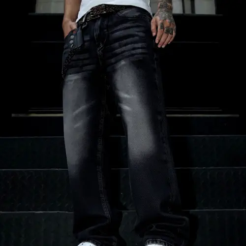 Men's Washed Loose Straight Leg Denim Jeans, Plain, Y2K Casual Streetwear, All Seasons, Moderate Fit, Perfect Gift for Husband or Boyfriend