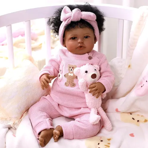 #sohochic BABESIDE 20" Reborn Doll 8 Piece Set with Cloth Body & Vinyl Dark Skin Includes Gift Box Feeding Accessories Perfect for Christmas New Year Birthday Gift, Lifelike Realistic Newborn, Soft Dolls