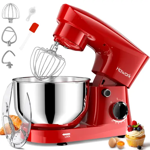 HOWORK 300W Motor Electric Stand Mixer, 10-Speed Levels with Pulse Button, 5QT Bowl, Dishwasher-Safe Beaters, Dough Hook, Whisk & Splash Guard, Handles 1kg Dough & 1.5kg Flour for Baking Tasks