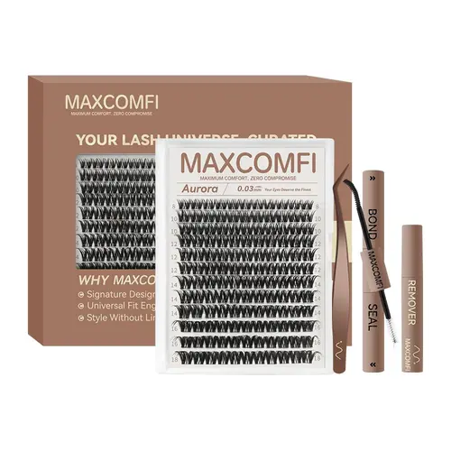 MaxComfi Aurora Natural Lash Cluster, Super Soft DIY Eyelash Extensions with Thin Band for Beginners, Waterproof & Long-Lasting