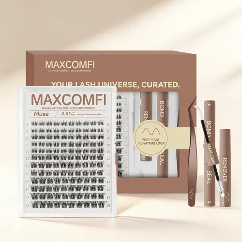 MaxComfi Muse Cosmetic Eyelash Extensions - DIY Eyelash Extensions, Beginner-Friendly Cluster Lashes, Waterproof, Thin Band, Super Soft, Long-Lasting Natural Venus Velure Style for Daily Voluminous Look, Makeup Essential, Eyelashes Extensions,sunscreen