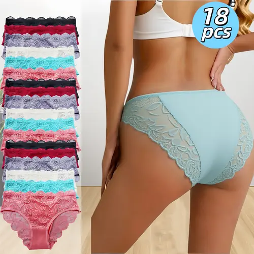 HH   18 women's lace panties, sexy mid - rise, elastic waist, semi - transparent floral print, exquisite hollow - out & wavy edges, minimalist. Ideal for matching women's wear, weddings,  Breathable Underwear Breathable Seamless Knicker . women underwear