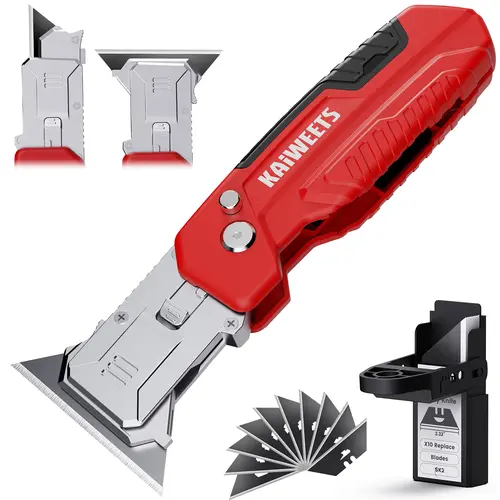 KAIWEETS 2-in-1 Utility Knife Scraper,Folding Utility Scraper Tool,Heavy-Duty Zinc Alloy Body, SK2 Black Blade Storage & Replacements, Razor Blade Scraper, Cardboard Cutter, EDC Tools and Gadgets for Home, Office