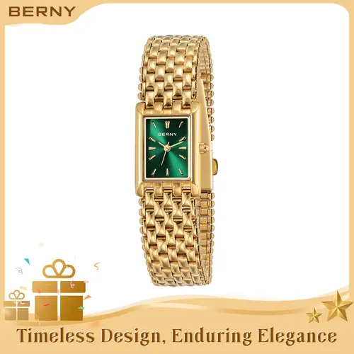 BERNY Gold Watches for Women Vintage Ladies Square Quartz Wristwatch All Stainless Steel Adjustable Bracelet Tools Included Womens Waterproof Goldwatch Dainty Old Money Luxury Casual Retro Gift for Mother Wife, Sohochic, Fall Fashion