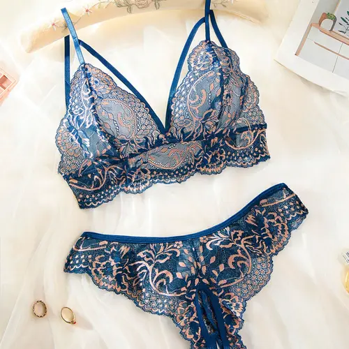 English: Sheer Lace Bralette Set - Breathable See-Through Triangle Cups, Comfort & Feminine Style for Everyday Wear! Bra Sets Underwear Underwear Women