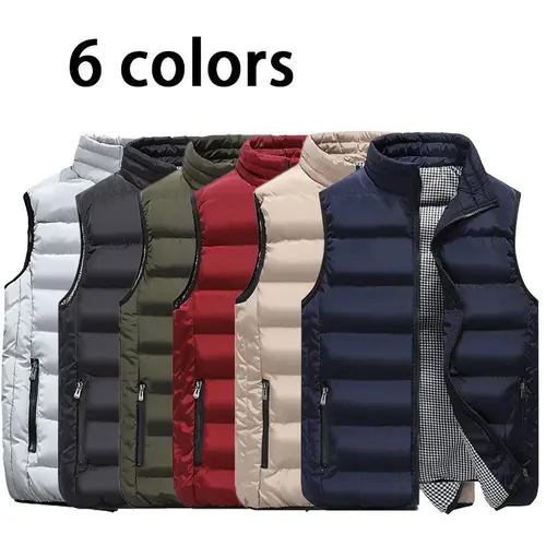 Men’s Outdoor Casual Jacket, Vest-Style Stand-Up Collar Warm Sleeveless Jacket, Trench Coat for Men Suitable for Autumn and Winter Seasons, with Pockets and Zippers Gilet