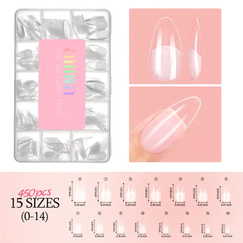 AILLSA Almond Soft Gel Nail Tips (120pcs/450pcs Box) - 15 Sizes Full Coverage Beauty Products, Beginner-Friendly DIY Manicure at Home, Natural Look Back to School Gel Nails