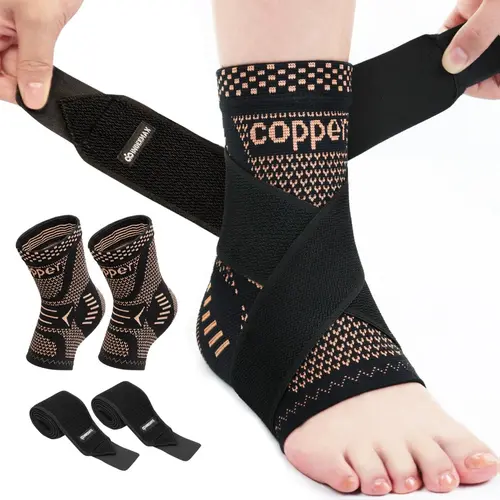 Copper Ankle Brace for Women & Men, Ankle Compression Sleeve Support Copper Infused Ankle Brace for Sprained Ankle, Plantar Fasciitis Sports, Achilles Tendonitis Pain Relief,camping essentials