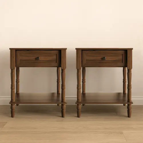 Favorer Ruston 2-Piece Vintage Bedroom Nightstands - Rich Woodgrain Finish, Compact Rectangular Indoor Side Tables, Apartment-Size Storage Drawers for Smalls, Vintage Home Decor, Bedroom Furniture, Bedside Table Nightstand