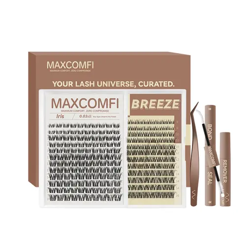 MaxComfi Eyelashes Clusters, IRIS VIVI GLOSA Super Soft DIY False Lashes with a 0.03mm Thin Band - Waterproof and Long-Lasting for a Natural Voluminous Look, Cluster Lashes