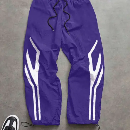 Men's Casual Sports Pants, Athleisure Style Bottoms, Athleisure Design, Unique Print, Loose Fit, Nylon Fabric, Lightweight Comfort, Waist Drawstring, Adjustable Ankle Cuff