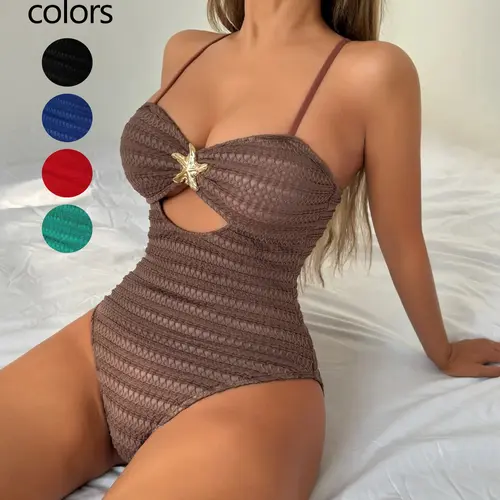 Women's New Hollow-Out Sexy Thin Strap Bodycon Monokini Swimsuit, Trendy Monokini Swimsuit, Cut Out Swimsuit, Chic Swimsuit, Stylish for Summer Beaches & Pools, Swimwear
