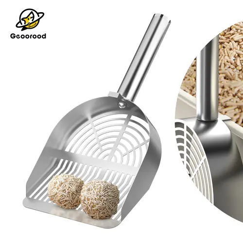 【Geoorood】Cat Litter Scoop Stainless Steel Mesh Scooper Long Handle Deep Shovel Non-Stick Coated Metal Litter Scoop for Litter Box Kitten Pooper Lifter #backtoschool, Easy & Efficient Cleaning