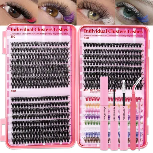 1920 PCS or 640 PCS D-Curl Individual Lashes Clusters Kit, DIY Eyelashes Kit Set, 8 Natural and Colorful Styles Lash Book with Bond and Seal, Brush Applicator, Headband and Wristband, Easy DIY Extensions for Daily Makeup