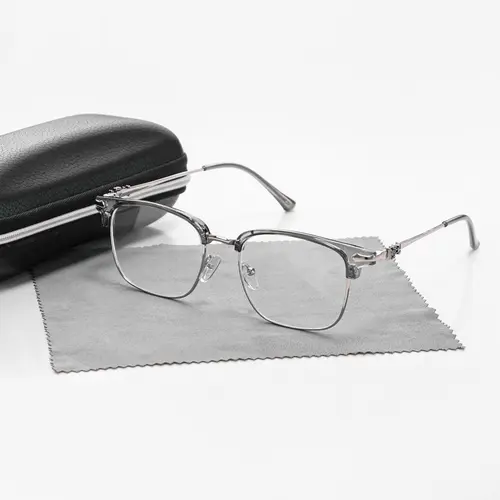 Unisex Semi-Rimless Browline Blue Light Glasses - Anti-UV, Basic Alloy Rectangle Optical Frames, Fashion Accessories, Simple Lines Fit for Daily Wear, Student Use, Parties, Includes Eyeglass Case & Glass Cleaner Cloth