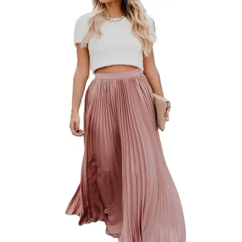 Ebossy Women's High Waist Flowy Pleated Chiffon Maxi Skirt - Casual Loose Fitted, Elastic Waist, Summer Fall Winter Wear, Basic Minimalist Design Womenswear,back to school shopping