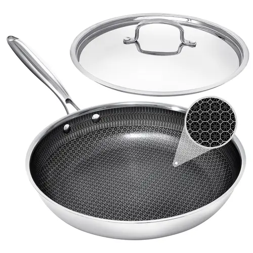 USELUCK 13-Inch Hybrid Stainless Steel Wok Pan with Lid - Nonstick Stir Fry Cookware, Dishwasher Safe, Induction Compatible, PFOA Free