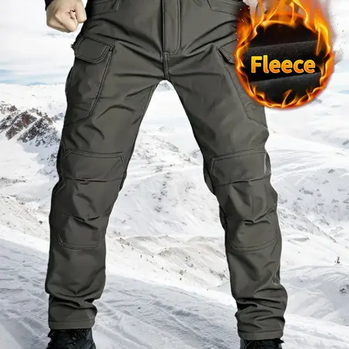 HOMUG Herren Dickes Fleece Taktische Kampfhosen, Herren Solide Farben Hosen mit Vielen Taschen für Wandern, mit Taschen Reißverschlüssen und Keine Taillie, Geeignet zum Tragen in den Herbst und Winter Jahreszeiten.