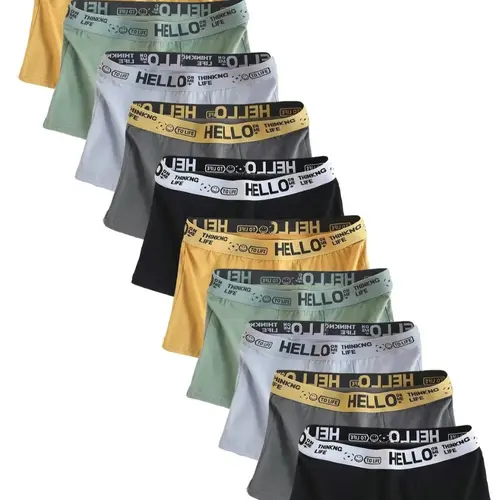 10-piece Men's Letter Tape Boxer Briefs (Please Size Up), Back To School Shorts Underwear for Men, Breathable Soft Full Coverage Knicker, Men's Underwear Shorts, Casual Men's Underwear for All Seasons