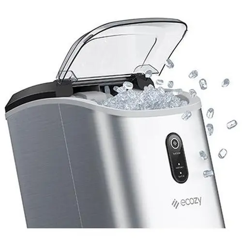 <Home Essenitals> ecozy Countertop Sonic Nugget Ice Maker 33 lbs Daily Output,Self-Cleaning,Stainless Steel, Icemakermachine