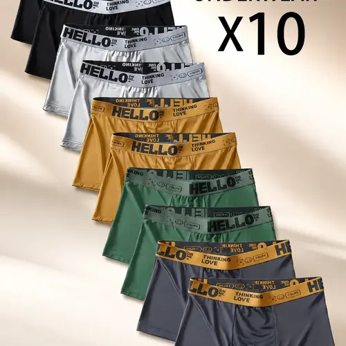 10 Pack Men’s Stretch Boxer Briefs (Please Size Up), Letter Tape Waistband, Soft Breathable Underwear, Comfortable Boxers for Daily & Active Wear