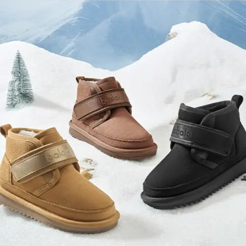 Balabala Kid's Girls' Winter Coffee Ankle Boots (10-11 Years) - Water-Resistant Suede, Round Toe, 800g Insulated Thermal Lock Warm Plush Fleece Lining, Slip-Resistant Flat Sole, Easy Velcro Closure, Casual Stylish Design