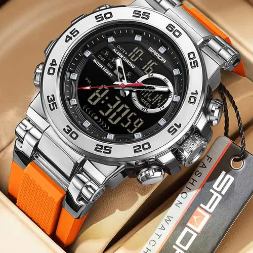 SANDA New 6296 Fashionable Men's Electronic Watch Sports Multifunctional Waterproof Large Dial Three Pin Men's Electronic Watch, Sporty Waterproof Quartz Watch, Fashionable Luminous Analog Watch with Daily Clothing Decor，with Box, Quartz Wristwatch