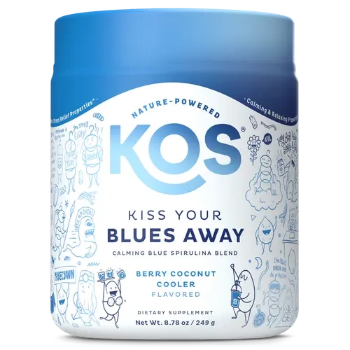 KOS Blue Spirulina Organic Blueberries & Adaptogens Coconut Cooler Flavor 28 Servings Healthy Snack Supplement