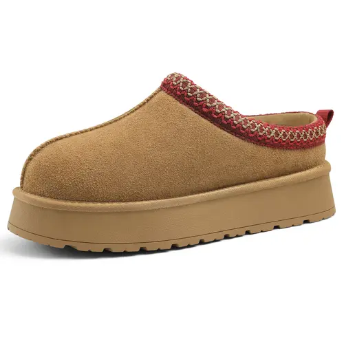 KIDMI Genuine Suede Fuzzy Slippers for Women Casual Platform Slippers for Women Plush House Shoes Warm Cozy Mini Boots Easy Slip on Slippers for Indoor or Outdoor, All Day Comfort, Ideal Present