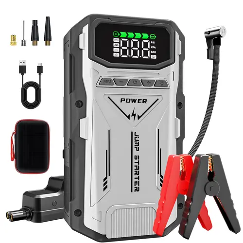 【Featou】Portable Car Jump Starter with Air Compressor,15800mAh Car Battery Jump Starter (ALL Gas/10.0L Diesel) with 150PSI Tire Inflator, 12V Car Battery Jump Power,15000mAh Power Bank With LED Light, Emergency Start, Tire Inflate