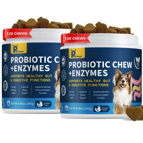 Petrivium-2Pack-Probiotics for Dogs - Dogs Probiotics Chews with Enzymes & Fiber Blend Supports Gut Health, Boost Immune - Natural Probiotic Supplement for Digestive, Diarrhea, Gas, Constipation, Itchy Skin,120Ct-#Summervibes#petlovers summervibes☀️