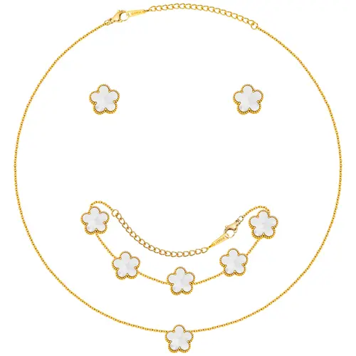 VNOX 18 K Gold Plated mothers day gifts ideas Flower design jewelry sets , Elegant Necklace & Bracelet bangle & Stud Earrings , Stainless Steel Non Tarnish Floral Pendant , Hypoallergenic , Everyday Fashion Accessory , Valentine's Day Gift