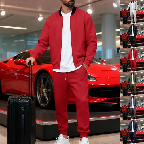 KZZ Men's 2-Piece Casual Outdoor Tracksuit - Long Sleeve Sporty Top & Track Pants, Comfortable Stylish Activewear/Sportswear Clothing for Spring Autumn, Men's Clothing Christmas Gift Athletic Sweatsuit Set, Activewear Clothing, Athletic Tracksuit
