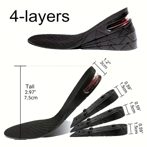 Height Increase Insoles - Adjustable 3/4.5/6/7.5cm Air Cushion Height Maximizer, EVA Material Supportive Soles for Athletic Men’s & Women’s Footwear, Active Tactical Use, Adjustible