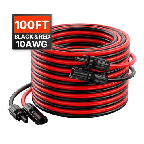 【DealsForYouDays】VEVOR 100FT Solar Panel Extension Cable, 10AWG Solar Extension Cable Wire with Female & Male Waterproof Connectors, 6mm² PV Cable for Home, Ship and RV Solar Panels, 100FT Black + 100FT Red (Set of 2)