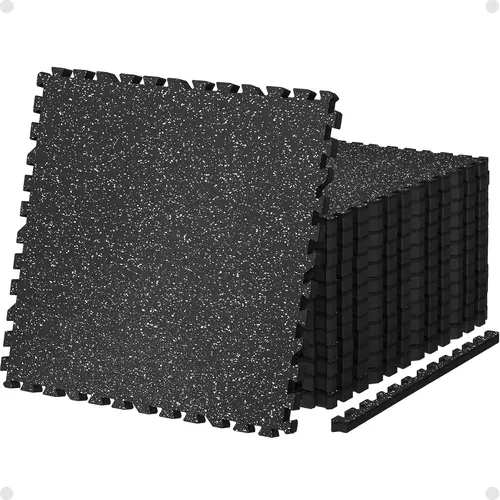AIRHOP Fitness Mat - 0.79in Thick, 48 Sq Ft Large Interlocking Puzzle Flooring (12 Tiles), Upgraded Recycled Rubber Scratch-Safe Top, High-Density EVA Foam for Heavy-Weight Home Workouts, Black & White Home Gym Accessories for Basement, Playroom