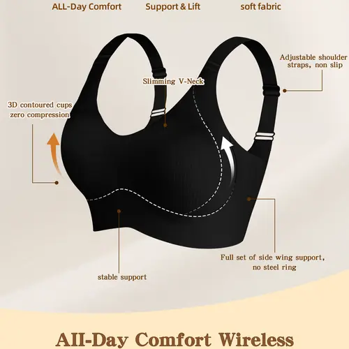 Okay Ant Women's All-Day Comfort Wireless Seamless Bra with Fixed Cups & Wide Straps Soft Support Sidebreast Coverage Casual Everyday Wear Gift Choice