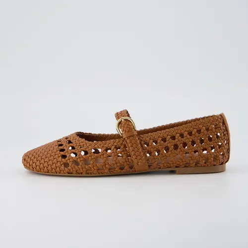 Cushionaire Windsor Woven Flats For Women | Adjustable Strap Mary Jane Ballet Flats | Classic Woven Design For Everyday Outfits