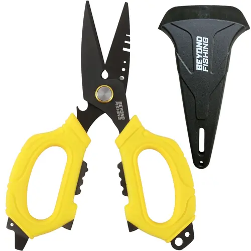 Beyond Fishing OmniPro Shears - 6.5in Multi-Function Fishing Equipment with Titanium-Coated Blades, Sheath, Crimper, Screwdriver & Opener - Cuts Braided Line, Monofilament, Fluorocarbon & Steel Wire