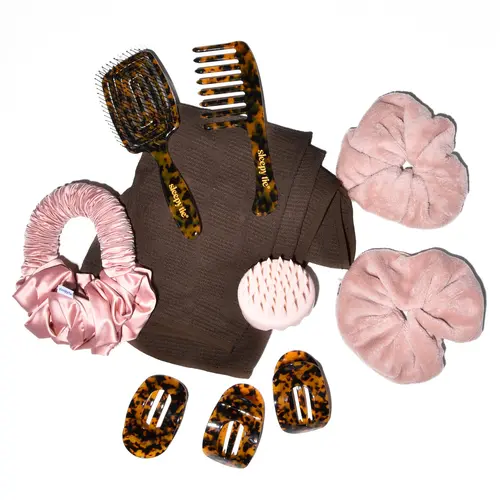 Haircare Wash-to-Style Bundle - Rose Water Wash Day Set with Elastic Hair Accessories, Sleepy Ties, Scrunchies for US Hair Care Routine